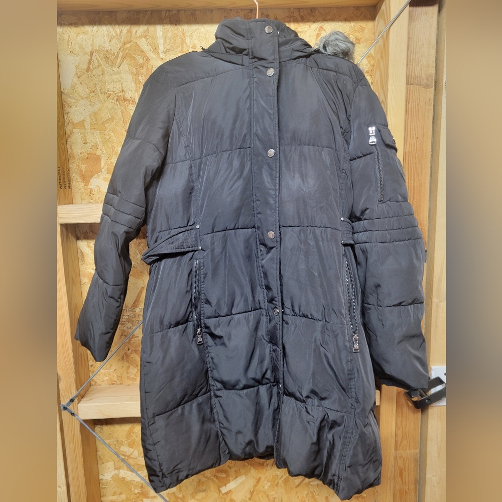 Vince Camuto Womans Long Charcoal Winter Puffer Coat Size Large